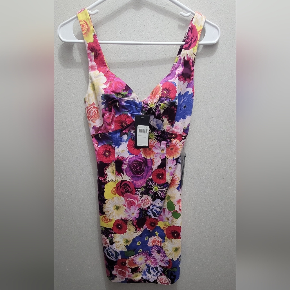 Guess Strapless Dress with Floral Print - Pink, Blue, Yellow